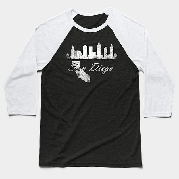 Grunge San Diego Silhouette Baseball T-Shirt by DimDom